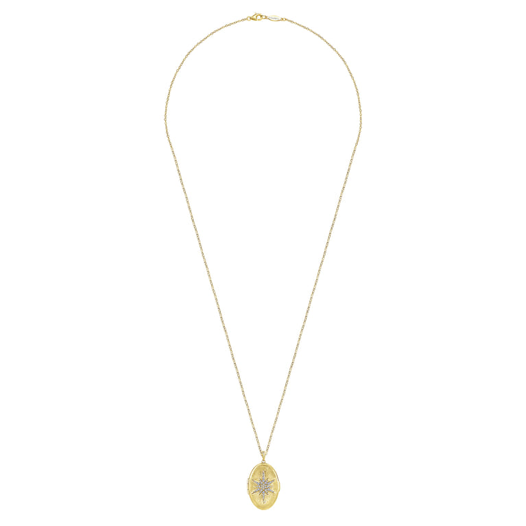 25 inch 14K Yellow Gold Oval Locket Necklace with Diamond Starburst Overlay - 0.3 ct - Shot 4