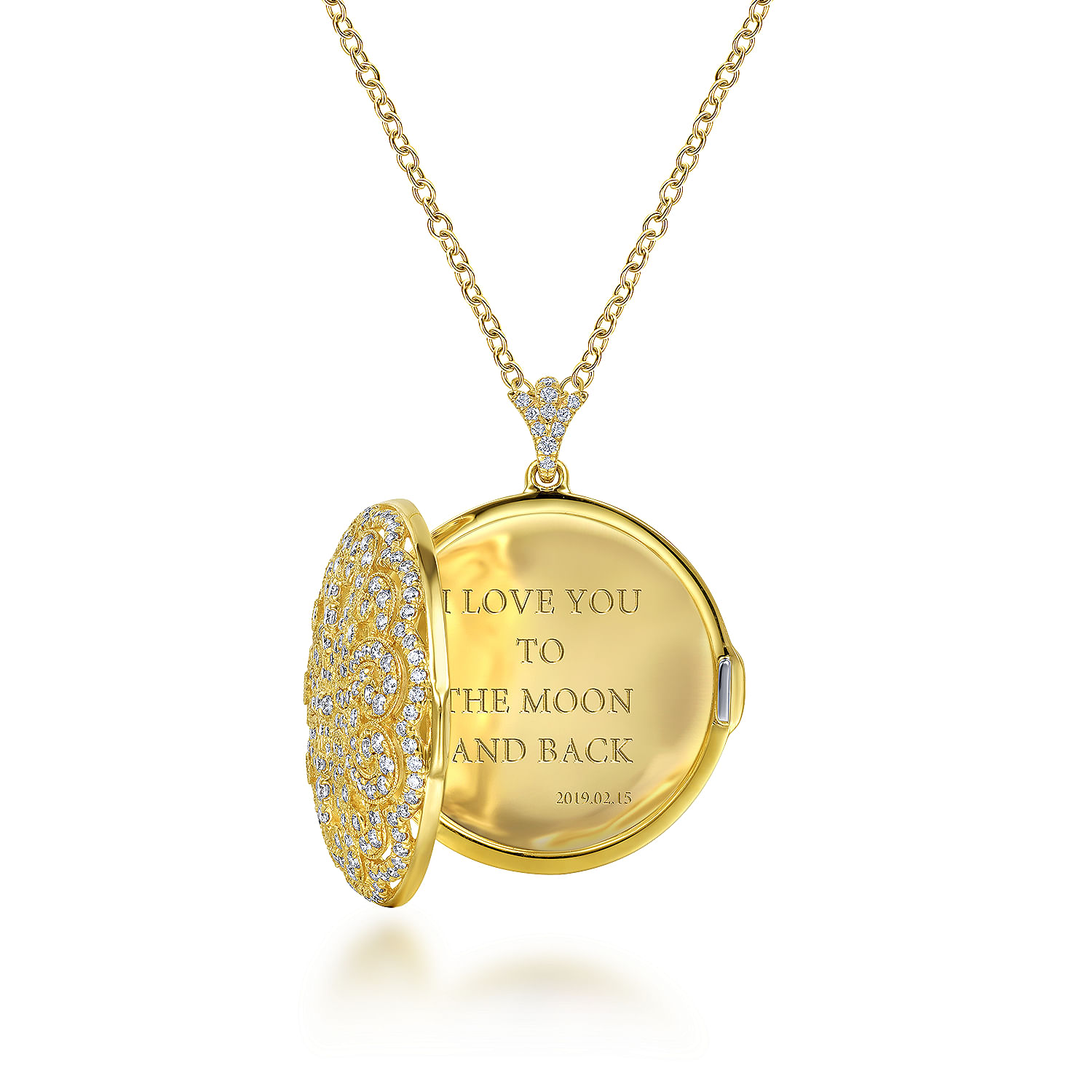 25 inch 14K Yellow Gold Round Filigree and Diamond Locket Necklace - 1.05 ct - Shot 3