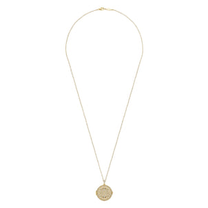 25 inch 14K Yellow Gold Round Filigree and Diamond Locket Necklace