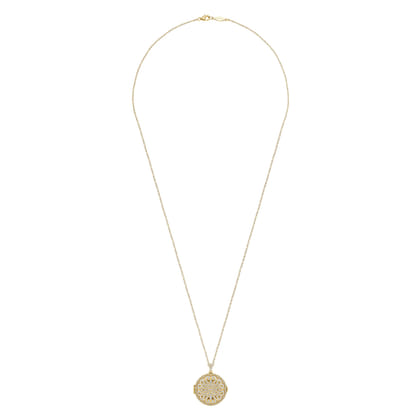25 inch 14K Yellow Gold Round Filigree and Diamond Locket Necklace