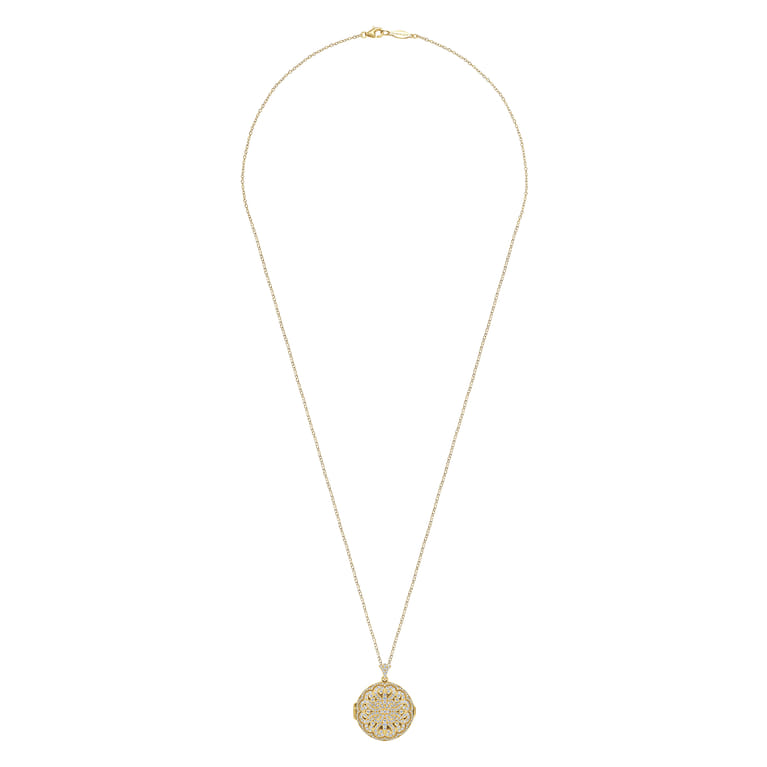 25 inch 14K Yellow Gold Round Filigree and Diamond Locket Necklace - 1.05 ct - Shot 4