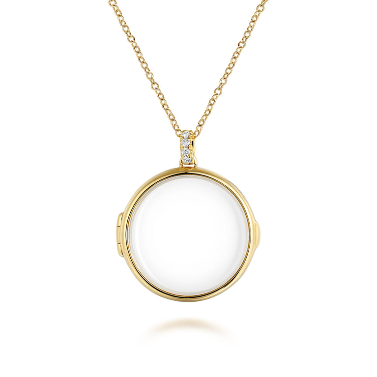 25 inch 14K Yellow Gold Round Glass Front Locket Necklace - 0.07 ct - Shot 1
