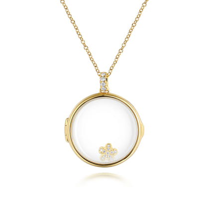 25 inch 14K Yellow Gold Round Glass Front Locket Necklace