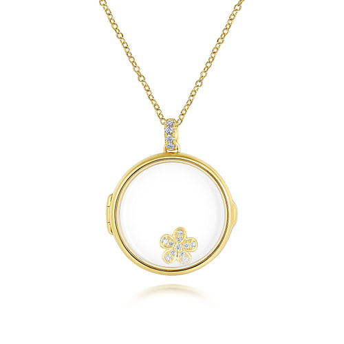 25 inch 14K Yellow Gold Round Glass Front Locket Necklace - 0.07 ct - Shot 2