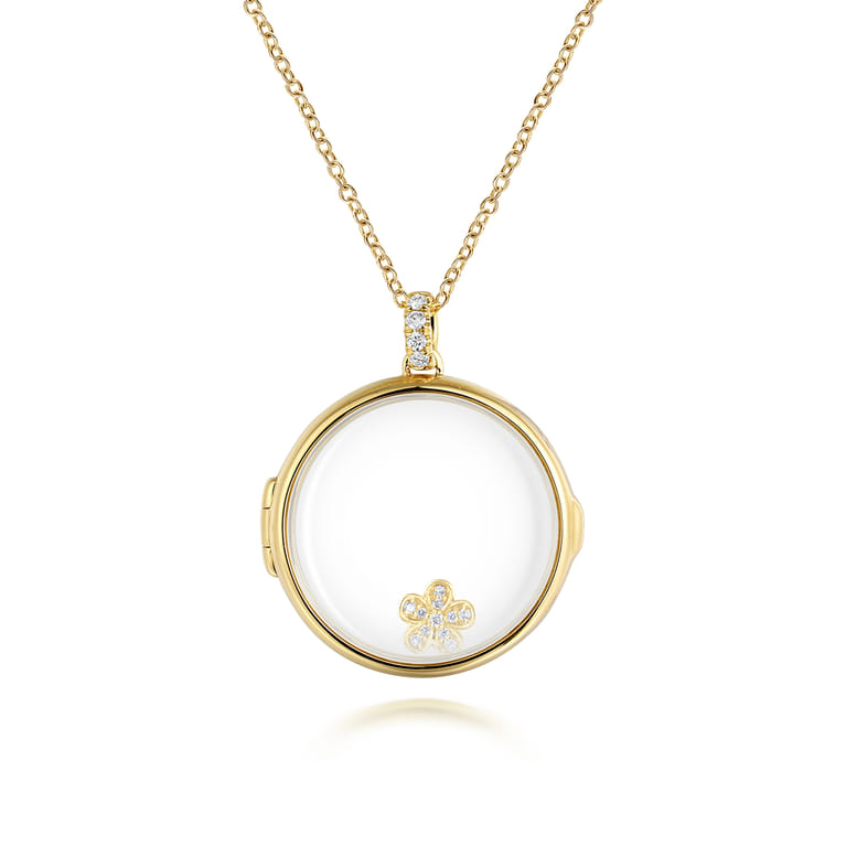25 inch 14K Yellow Gold Round Glass Front Locket Necklace - 0.07 ct - Shot 2