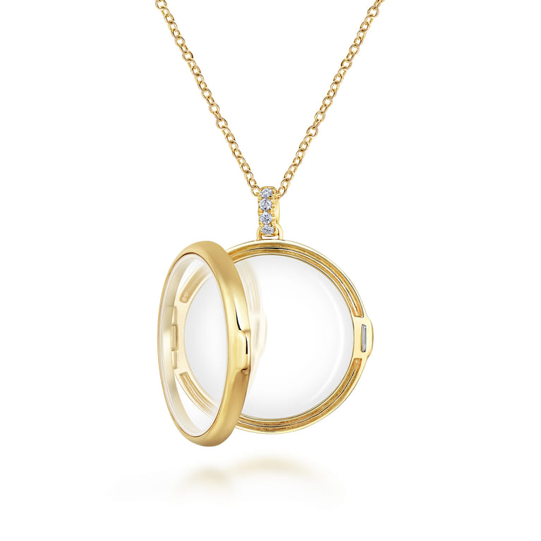 25 inch 14K Yellow Gold Round Glass Front Locket Necklace - 0.07 ct - Shot 3