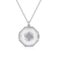 25 inch 925 Sterling Silver Octagonal Locket Necklace with White Sapphire