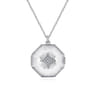 25 inch 925 Sterling Silver Octagonal Locket Necklace with White Sapphire