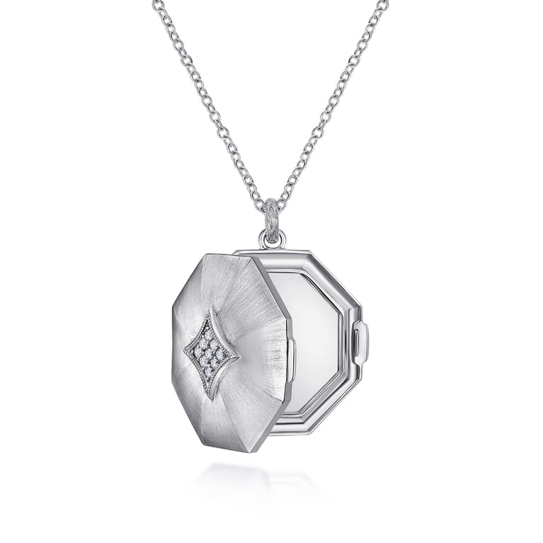 25 inch 925 Sterling Silver Octagonal Locket Necklace with White Sapphire - Shot 2