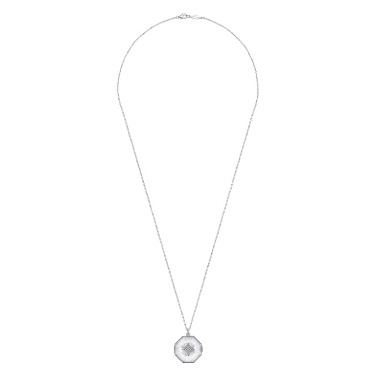 25 inch 925 Sterling Silver Octagonal Locket Necklace with White Sapphire - Shot 4