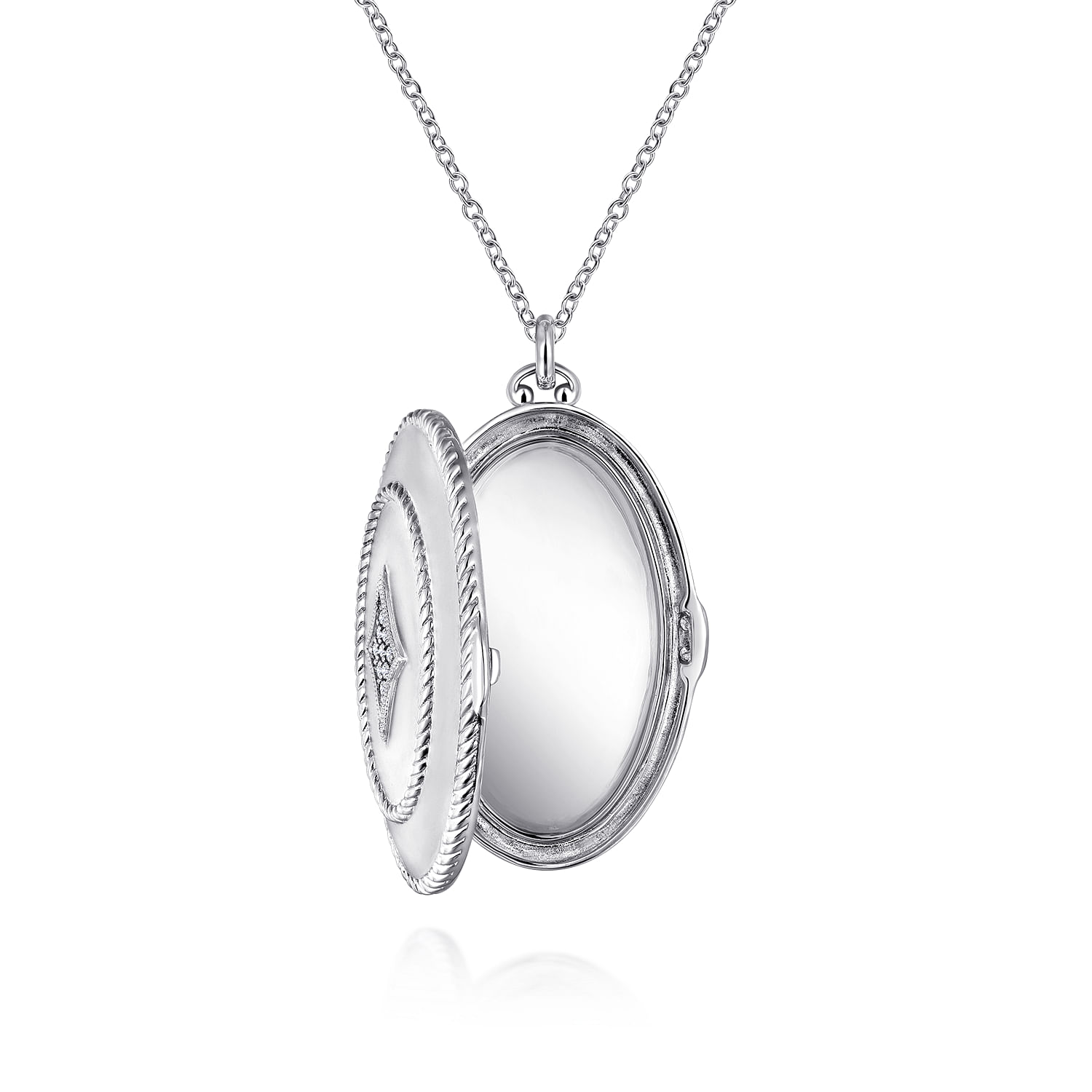 25 inch 925 Sterling Silver Oval Locket Necklace with White Sapphire - Shot 2