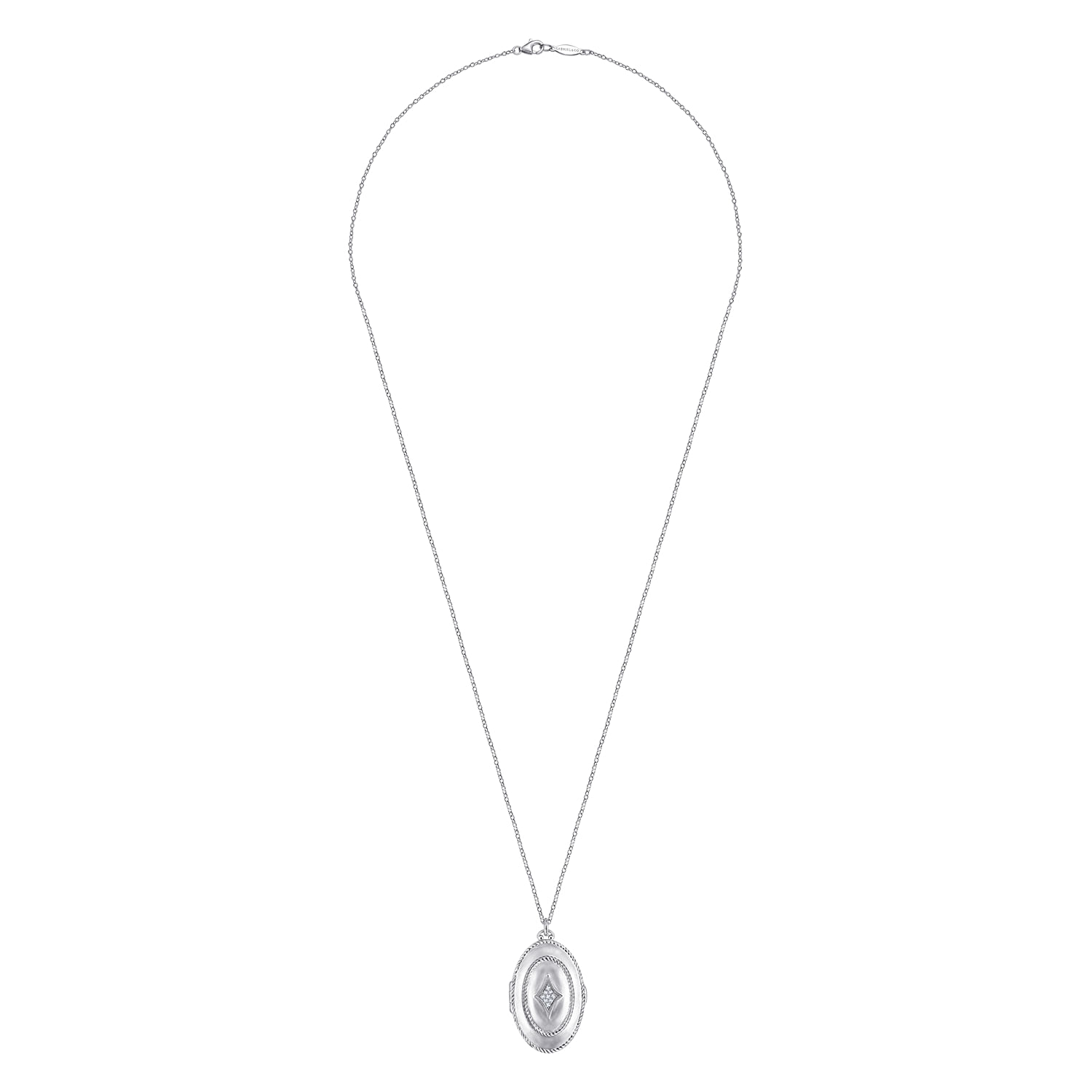 25 inch 925 Sterling Silver Oval Locket Necklace with White Sapphire