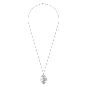 25 inch 925 Sterling Silver Oval Locket Necklace with White Sapphire