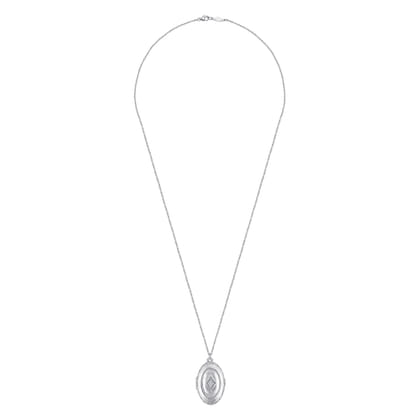 25 inch 925 Sterling Silver Oval Locket Necklace with White Sapphire
