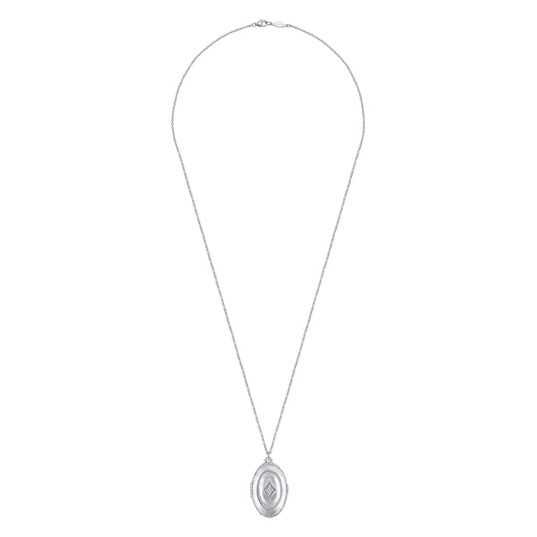 25 inch 925 Sterling Silver Oval Locket Necklace with White Sapphire - Shot 4