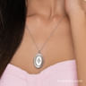 25 inch 925 Sterling Silver Oval Locket Necklace with White Sapphire
