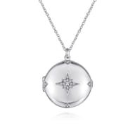 25 inch 925 Sterling Silver Round White Sapphire Starburst Locket Necklace