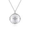 25 inch 925 Sterling Silver Round White Sapphire Starburst Locket Necklace