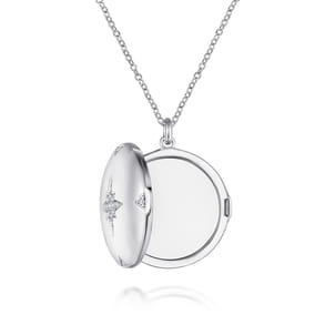 25 inch 925 Sterling Silver Round White Sapphire Starburst Locket Necklace