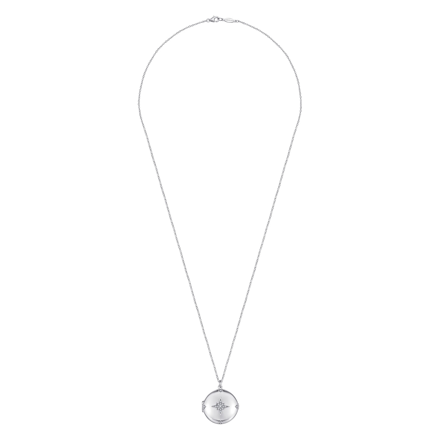 25 inch 925 Sterling Silver Round White Sapphire Starburst Locket Necklace