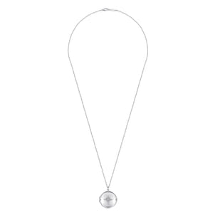25 inch 925 Sterling Silver Round White Sapphire Starburst Locket Necklace