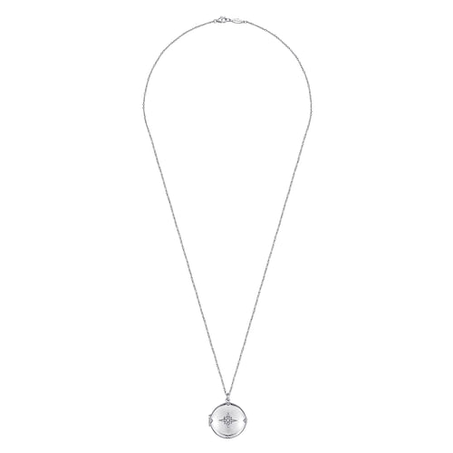 25 inch 925 Sterling Silver Round White Sapphire Starburst Locket Necklace - Shot 4