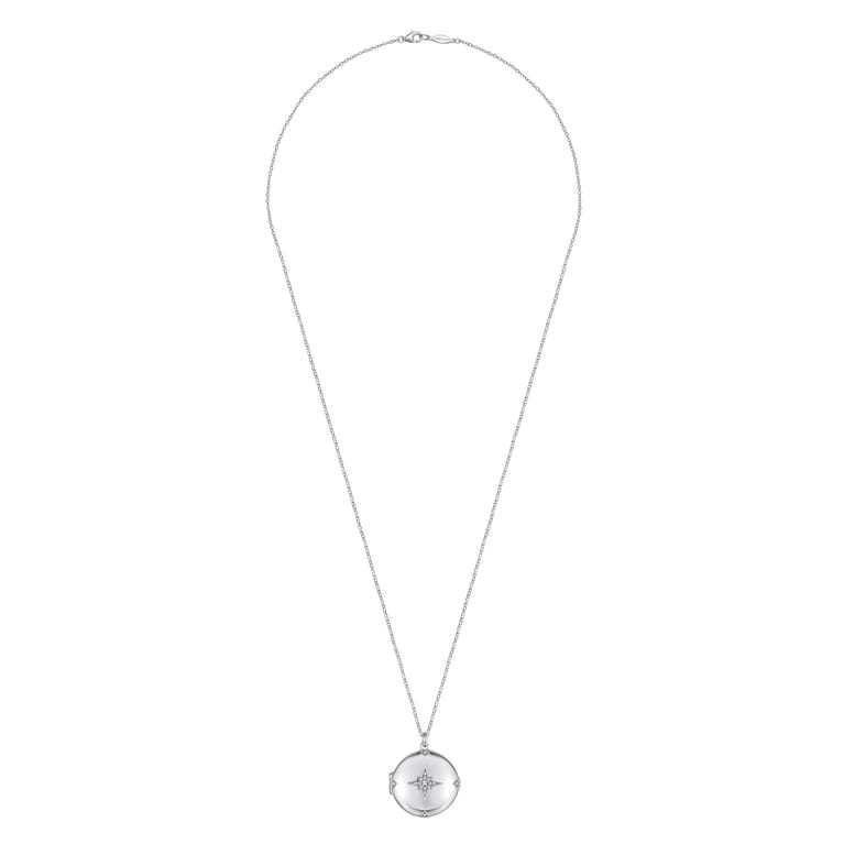 25 inch 925 Sterling Silver Round White Sapphire Starburst Locket Necklace - Shot 4