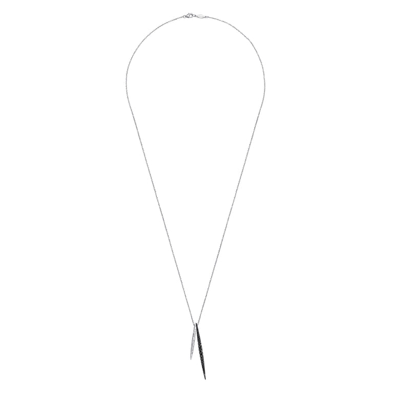 25 inch Hammered 925 Sterling Silver and Black Spinel Double Spear Necklace - Shot 2