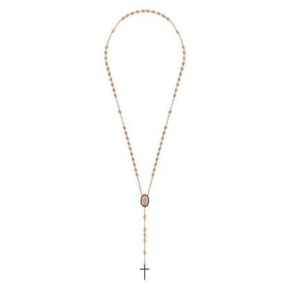 27 Inch 14K Rose Gold Black Diamond Cross Rosary Solid Men's Link Chain Necklace