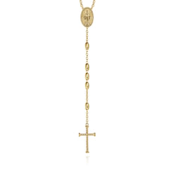 27 Inch 14K Yellow Gold Cross Rosary Solid Men's Link Chain Necklace