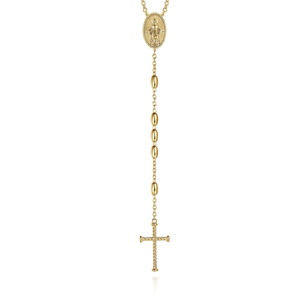 27 Inch 14K Yellow Gold Cross Rosary Solid Men's Link Chain