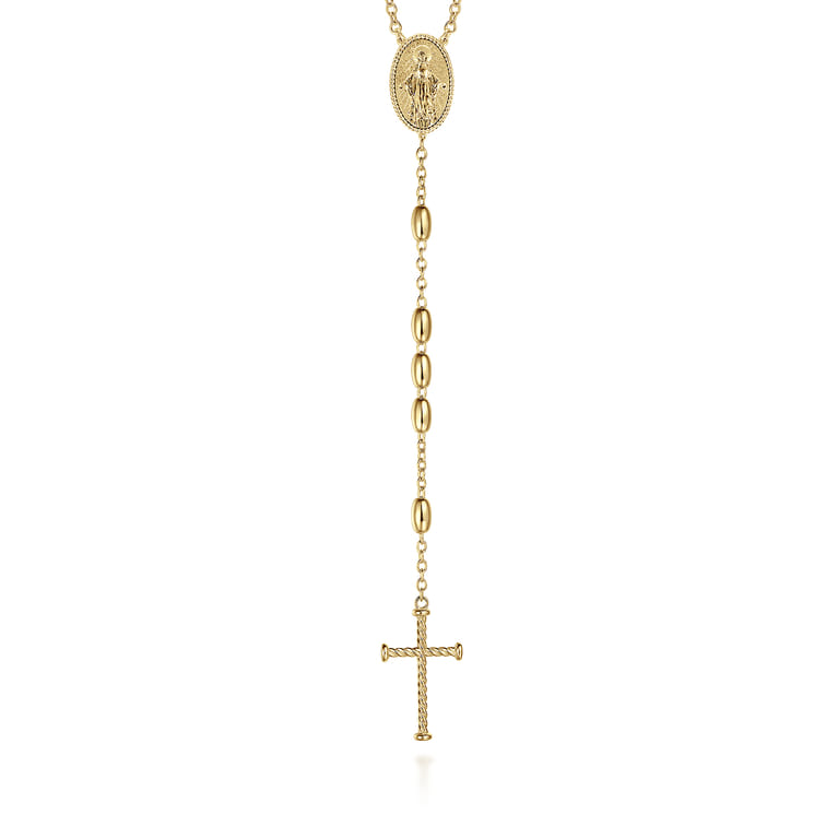 27 Inch 14K Yellow Gold Cross Rosary Solid Men's Link Chain Necklace - Shot 1