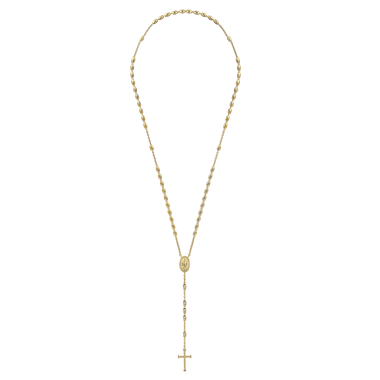 27 Inch 14K Yellow Gold Cross Rosary Solid Men's Link Chain Necklace - Shot 2