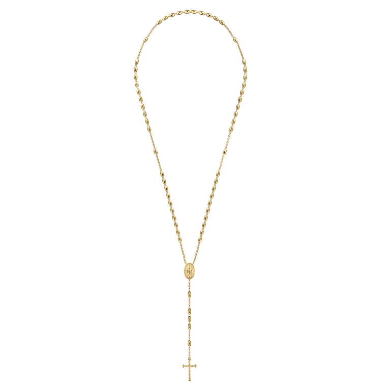 27 Inch 14K Yellow Gold Cross Rosary Solid Men's Link Chain Necklace - Shot 3