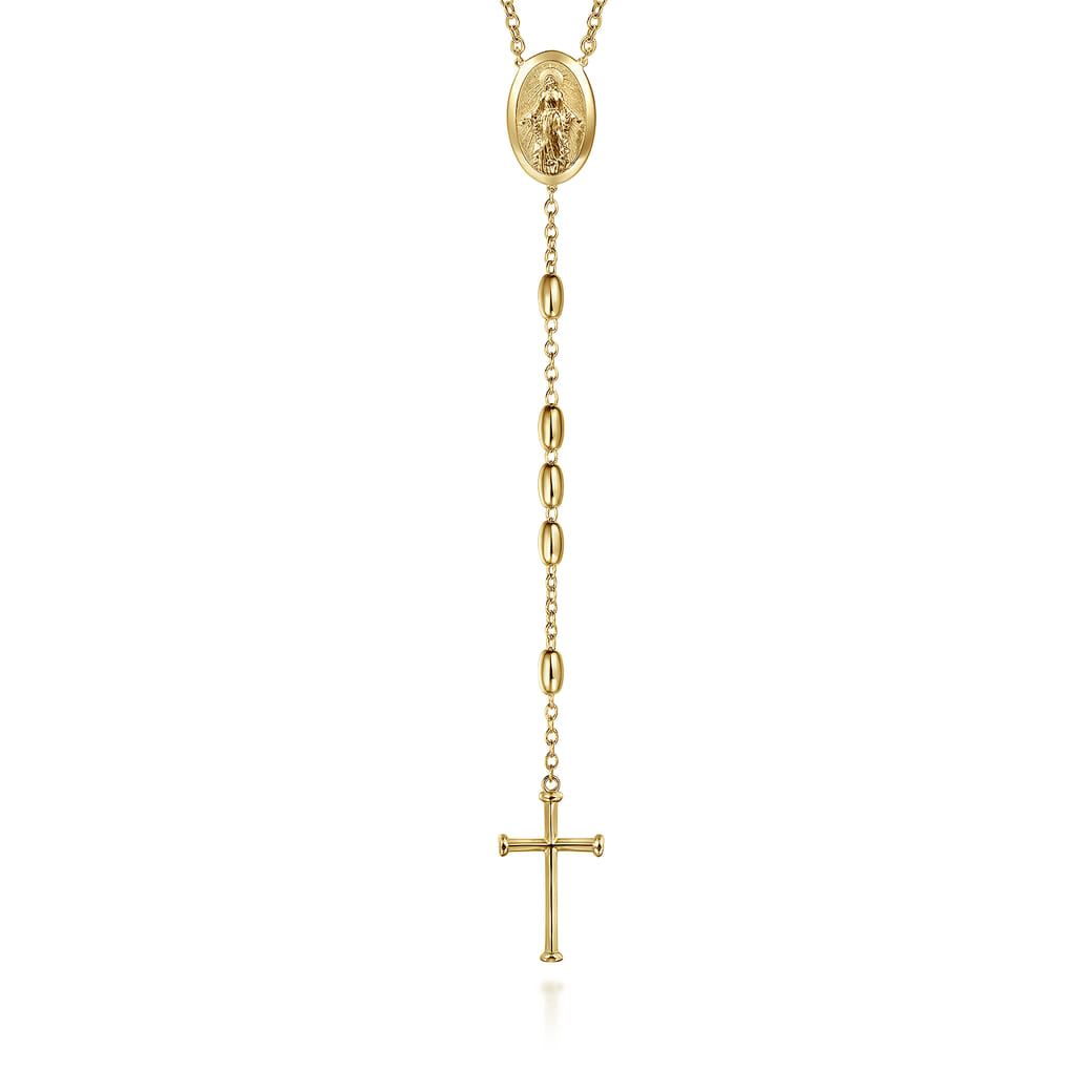 27 Inch 14K Yellow Gold Cross Rosary Solid Men's Link Chain