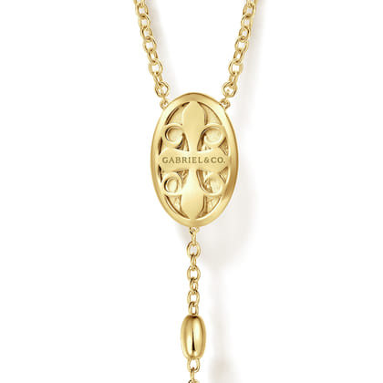 27 Inch 14K Yellow Gold Cross Rosary Solid Men's Link Chain Necklace