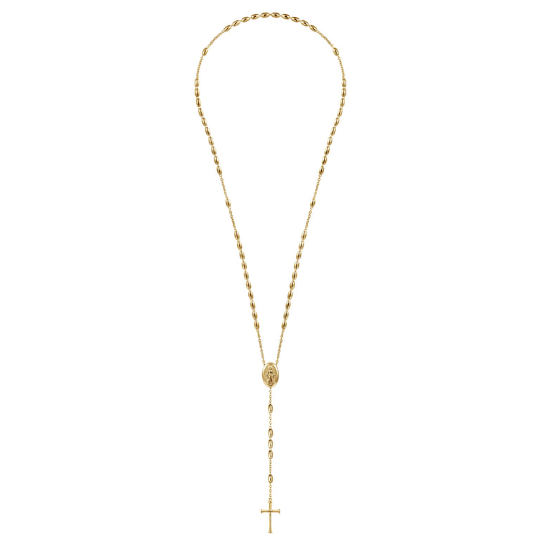 27 Inch 14K Yellow Gold Cross Rosary Solid Men's Link Chain Necklace - Shot 3
