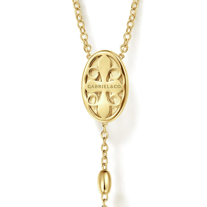 27 Inch 14K Yellow Gold Diamond Cross Rosary Solid Men's Link Chain Necklace