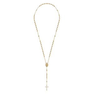 27 Inch 14K Yellow Gold Diamond Cross Rosary Solid Men's Link Chain Necklace