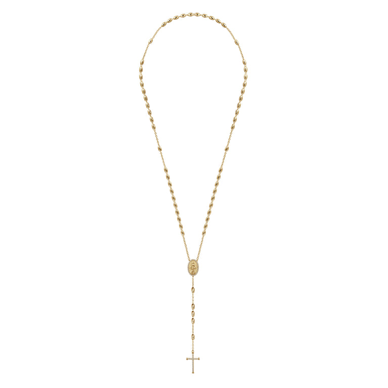 27 Inch 14K Yellow Gold Diamond Cross Rosary Solid Men's Link Chain Necklace - 0.37 ct - Shot 3