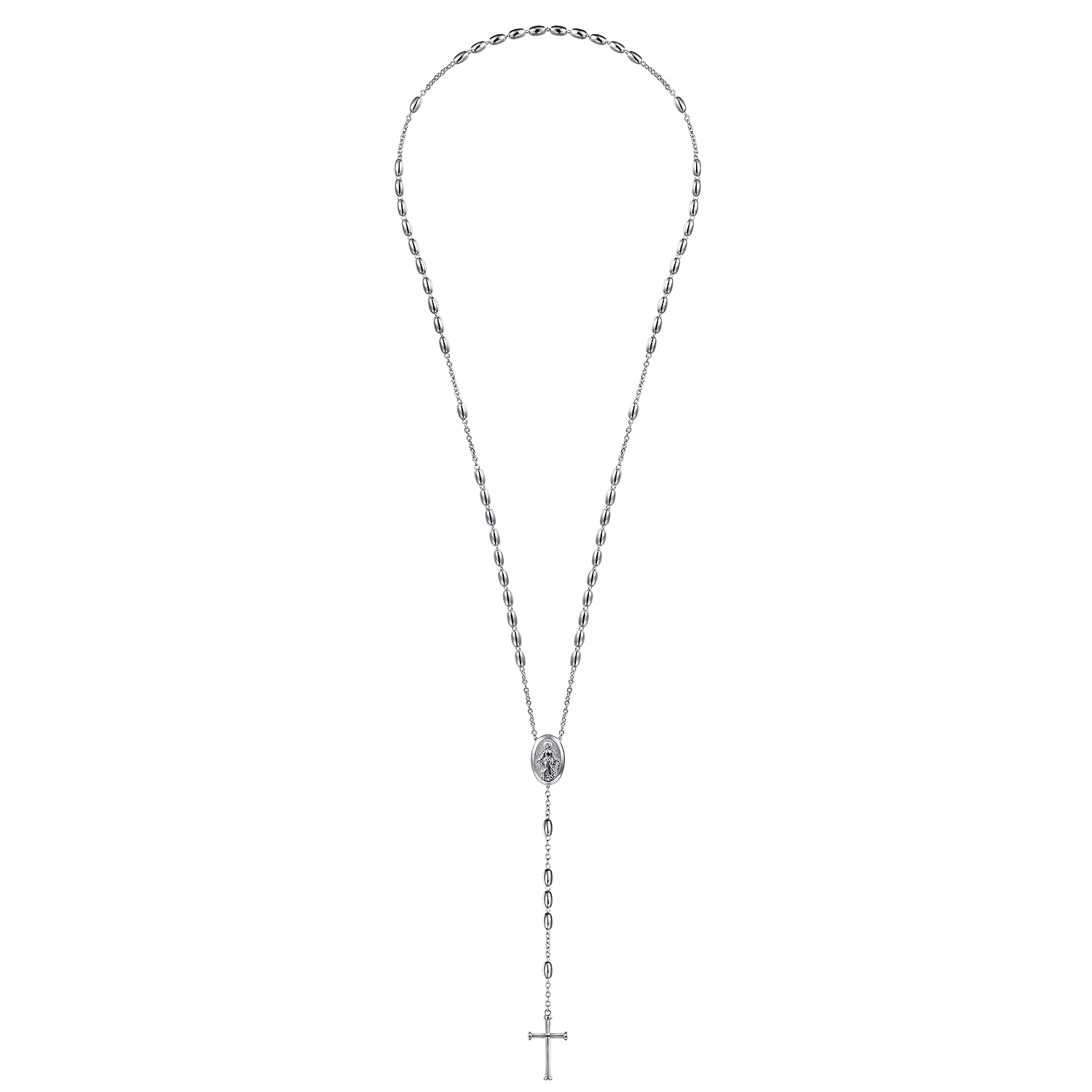 27 Inch 925 Sterling Silver Cross Rosary Solid Men's Link Chain Necklace - Shot 2