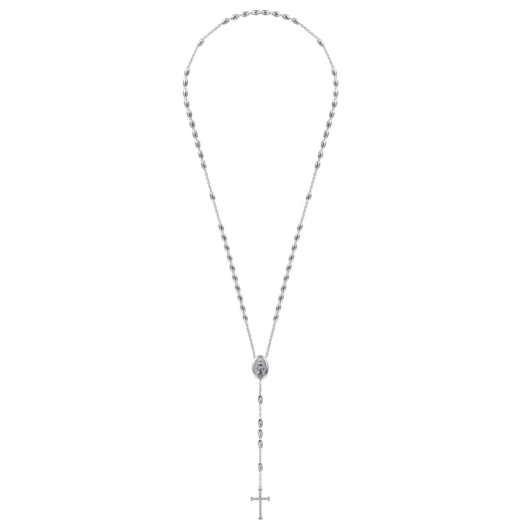 27 Inch 925 Sterling Silver Cross Rosary Solid Men's Link Chain Necklace - Shot 3