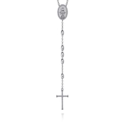 27 Inch 925 Sterling Silver Diamond Cross Rosary Solid Men's Link Chain Necklace