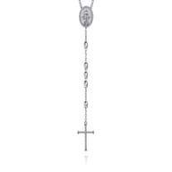 27 Inch 925 Sterling Silver Diamond Cross Rosary Solid Men's Link Chain Necklace