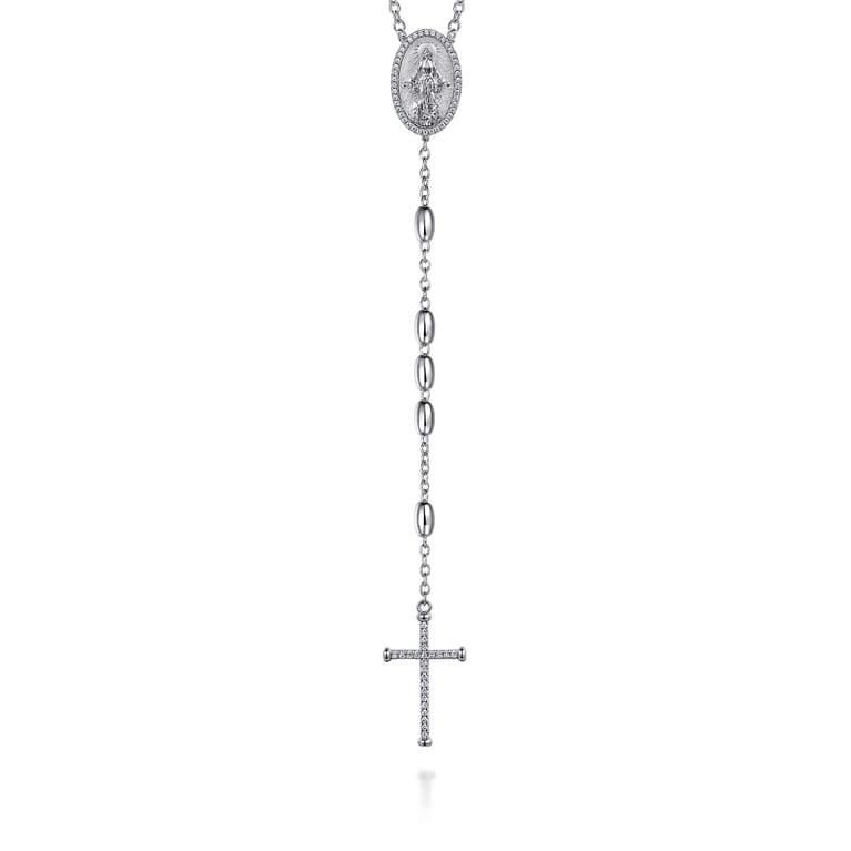 27 Inch 925 Sterling Silver Diamond Cross Rosary Solid Men's Link Chain Necklace - 0.37 ct - Shot 1