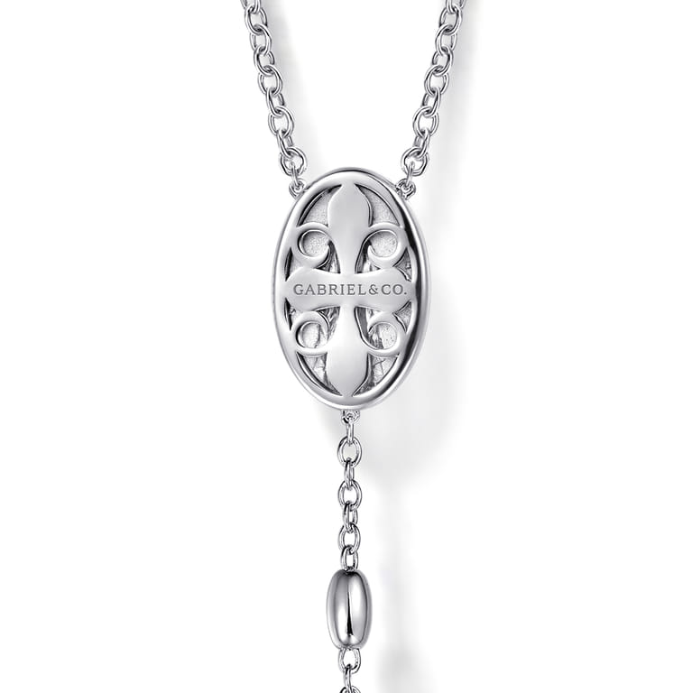 27 Inch 925 Sterling Silver Diamond Cross Rosary Solid Men's Link Chain Necklace - 0.37 ct - Shot 2