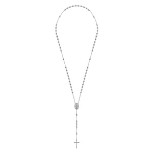 27 Inch 925 Sterling Silver Diamond Cross Rosary Solid Men's Link Chain Necklace