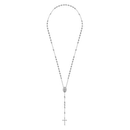 27 Inch 925 Sterling Silver Diamond Cross Rosary Solid Men's Link Chain Necklace