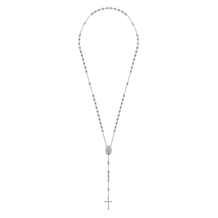 27 Inch 925 Sterling Silver Diamond Cross Rosary Solid Men's Link Chain Necklace - 0.37 ct - Shot 3