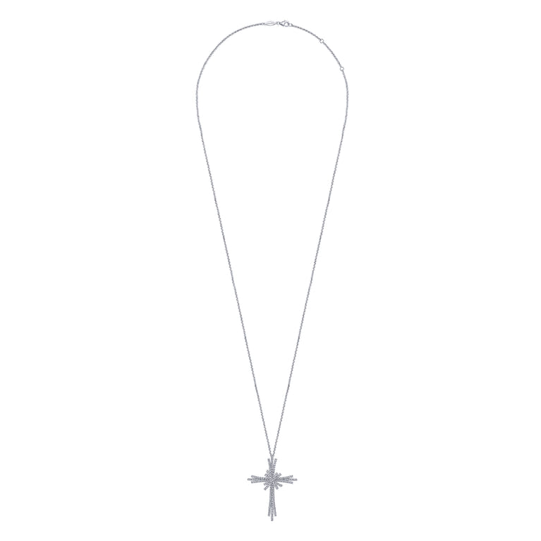 28 inch 14K White Gold Multi Row Diamond Pave Cross Pendant Necklace - 1.9 ct - Shot 2
